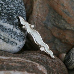 River Ripples Pearl & CZ Brooch in Crystal Enamel by Sheila Fleet Jewellery