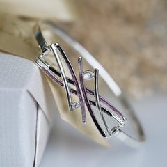 Wild Grasses Moonstone & CZ Bangle in Amethyst Enamel by Sheila Fleet Jewellery