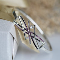 Wild Grasses Moonstone & CZ Bangle in Amethyst Enamel by Sheila Fleet Jewellery