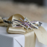 Wild Grasses Moonstone & CZ Bangle in Amethyst Enamel by Sheila Fleet Jewellery