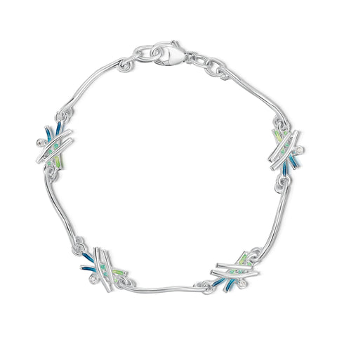 Wild Grasses 4-link Cubic Zirconia Bracelet in Meadow Enamel by Sheila Fleet Jewellery
