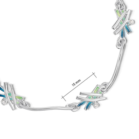 Wild Grasses 4-link Cubic Zirconia Bracelet in Meadow Enamel by Sheila Fleet Jewellery