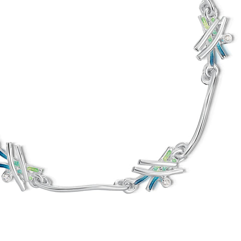 Wild Grasses 4-link Cubic Zirconia Bracelet in Meadow Enamel by Sheila Fleet Jewellery