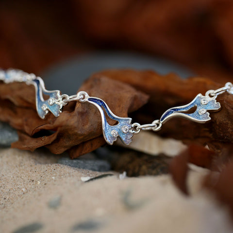 Sea Moss 6-link Cubic Zirconia Bracelet in Sea Blue Enamel by Sheila Fleet Jewellery