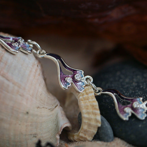 Sea Moss 6-link Cubic Zirconia Bracelet in Sea Pink Enamel by Sheila Fleet Jewellery