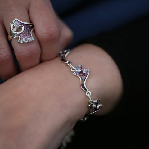 Sea Moss 6-link Cubic Zirconia Bracelet in Sea Pink Enamel by Sheila Fleet Jewellery