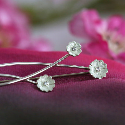 Primula Scotica Cubic Zirconia Brooch in Crystal Enamel by Sheila Fleet Jewellery