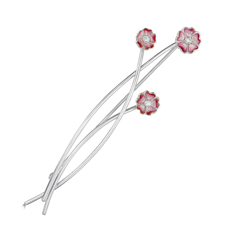 Primula Scotica Cubic Zirconia Brooch in Hot Pink Enamel