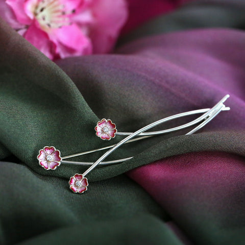 Primula Scotica Cubic Zirconia Brooch in Hot Pink Enamel by Sheila Fleet Jewellery