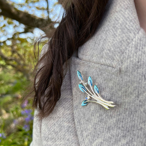 Rowan Brooch in Sage Enamel with Moonstone, Pearl & Cubic Zirconia