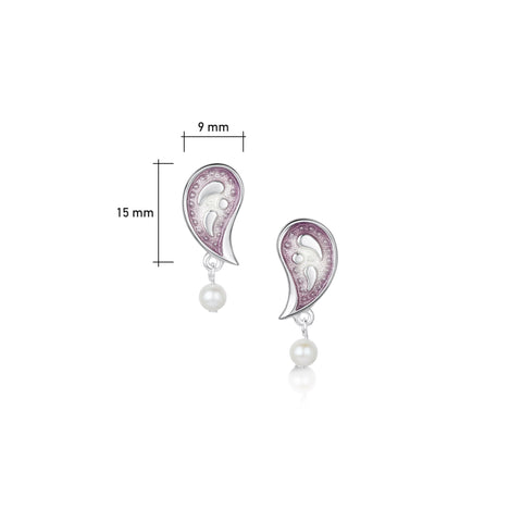 Paisley Leaf Pearl Stud Earrings in Champaign Enamel by Sheila Fleet Jewellery