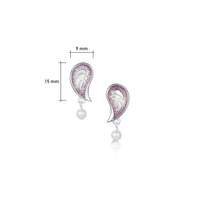 Paisley Leaf Pearl Stud Earrings in Champaign Enamel by Sheila Fleet Jewellery