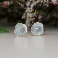 Lunar Cubic Zirconia Petite Stud Earrings in Frost Enamel by Sheila Fleet Jewellery