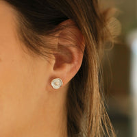 Lunar Pearl Petite Stud Earrings in Frost Enamel