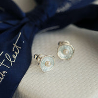 Lunar Pearl Petite Stud Earrings in Frost Enamel