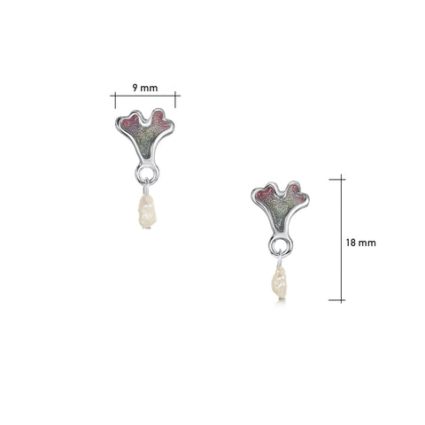 Sea Moss Baroque Pearl Small Stud Drop Earrings in Mill Sands Enamel by Sheila Fleet Jewellery