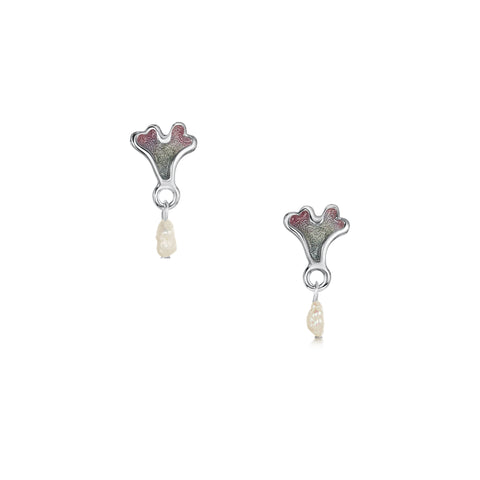 Sea Moss Baroque Pearl Small Stud Drop Earrings in Mill Sands Enamel by Sheila Fleet Jewellery