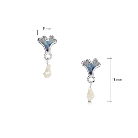 Sea Moss Baroque Pearl Small Stud Drop Earrings in Sea Blue Enamel by Sheila Fleet Jewellery