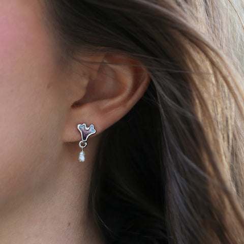 Sea Moss Baroque Pearl Small Stud Drop Earrings in Sea Pink Enamel by Sheila Fleet Jewellery