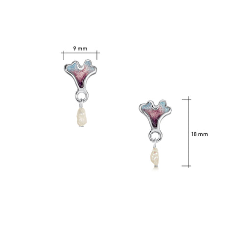 Sea Moss Baroque Pearl Small Stud Drop Earrings in Sea Pink Enamel by Sheila Fleet Jewellery