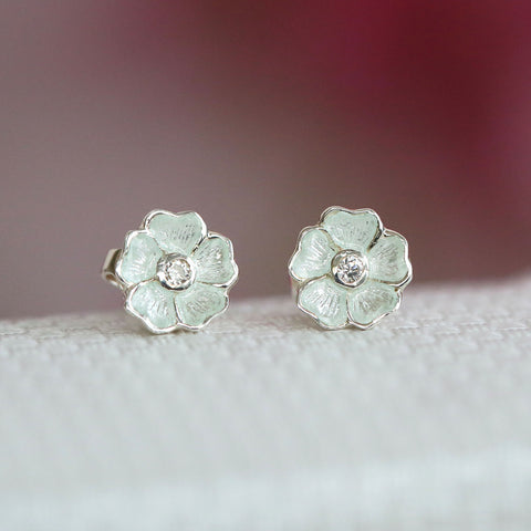 Primula Scotica Petite CZ Stud Earrings in Crystal Enamel by Sheila Fleet Jewellery