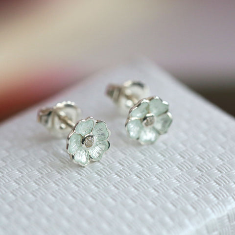 Primula Scotica Petite CZ Stud Earrings in Crystal Enamel by Sheila Fleet Jewellery