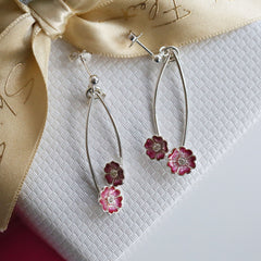 Primula Scotica Petite 2-flower CZ Drop Earrings in Hot Pink Enamel by Sheila Fleet Jewellery