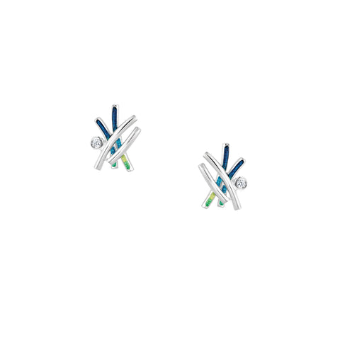 Wild Grasses Small 4-strand CZ Stud Earrings in Meadow Enamel by Sheila Fleet Jewellery
