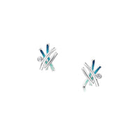 Wild Grasses Small 4-strand CZ Stud Earrings in Peacock Enamel by Sheila Fleet Jewellery