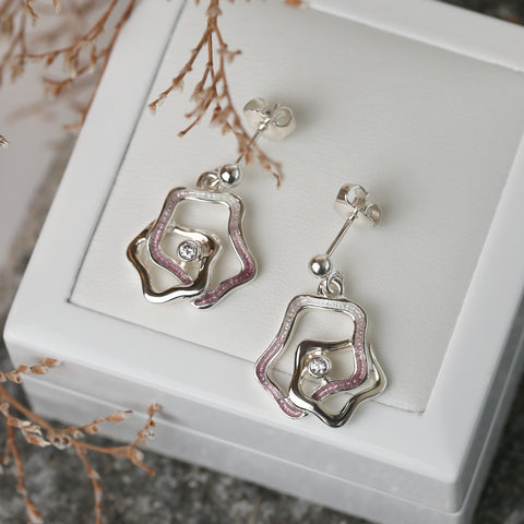 Tidal Islands Cubic Zirconia Drop Earrings in Champagne Enamel by Sheila Fleet Jewellery