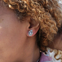 Oyster Enamel Stud Earrings with Peach Pearls by Sheila Fleet Jewellery