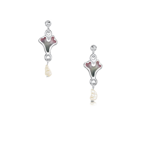Sea Moss Baroque Pearl Small Drop Earrings in Mill Sands Enamel by Sheila Fleet Jewellery