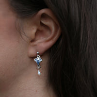Sea Moss Baroque Pearl Small Drop Earrings in Sea Blue Enamel by Sheila Fleet Jewellery