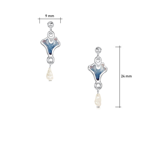 Sea Moss Baroque Pearl Small Drop Earrings in Sea Blue Enamel by Sheila Fleet Jewellery