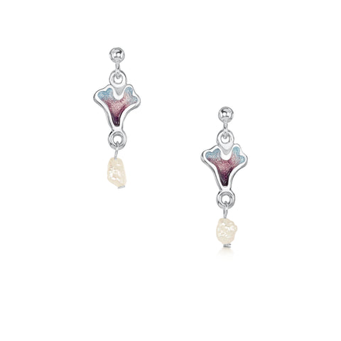 Sea Moss Baroque Pearl Small Drop Earrings in Sea Pink Enamel by Sheila Fleet Jewellery