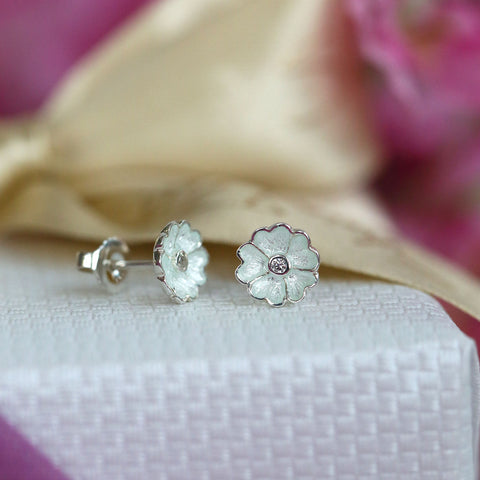 Primula Scotica Small CZ Stud Earrings in Crystal Enamel by Sheila Fleet Jewellery