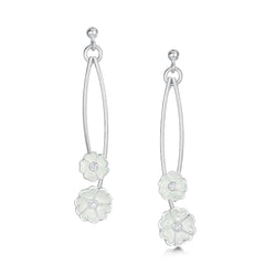 Primula Scotica Petite 2-flower CZ Drop Earrings in Crystal Enamel by Sheila Fleet Jewellery