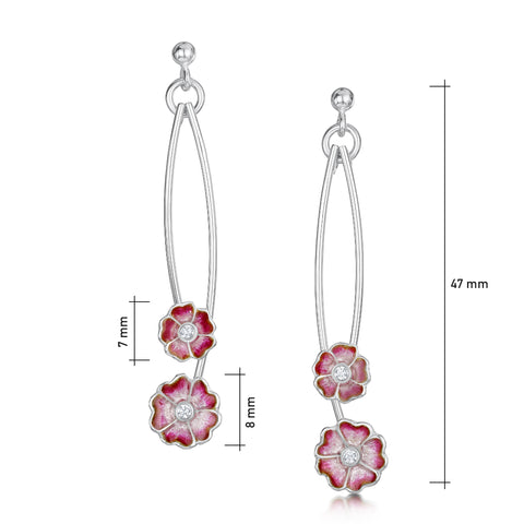 Primula Scotica Small 2-flower CZ Drop Earrings in Hot Pink Enamel by Sheila Fleet Jewellery