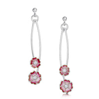 Primula Scotica Petite 2-flower CZ Drop Earrings in Hot Pink Enamel by Sheila Fleet Jewellery