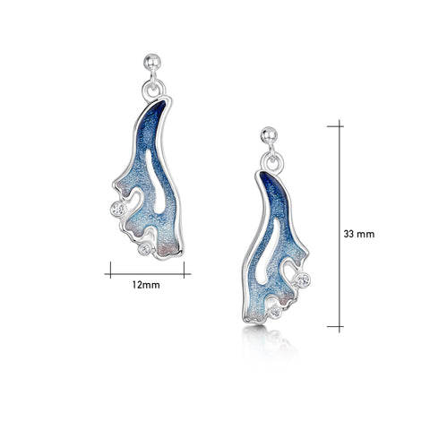 Sea Moss Cubic Zirconia Drop Earrings in Sea Blue Enamel by Sheila Fleet Jewellery