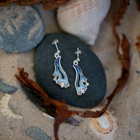 Sea Moss Cubic Zirconia Drop Earrings in Sea Blue Enamel by Sheila Fleet Jewellery