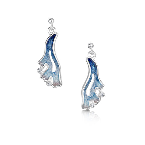 Sea Moss Cubic Zirconia Drop Earrings in Sea Blue Enamel by Sheila Fleet Jewellery
