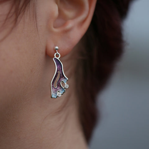 Sea Moss Cubic Zirconia Drop Earrings in Sea Pink Enamel by Sheila Fleet Jewellery