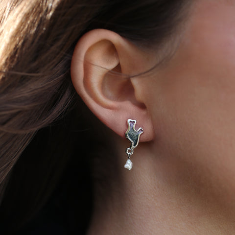 Sea Moss Baroque Pearl Stud Drop Earrings in Mill Sands Enamel by Sheila Fleet Jewellery