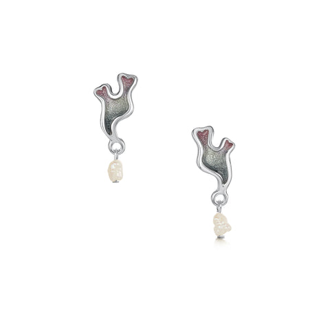 Sea Moss Baroque Pearl Stud Drop Earrings in Mill Sands Enamel by Sheila Fleet Jewellery