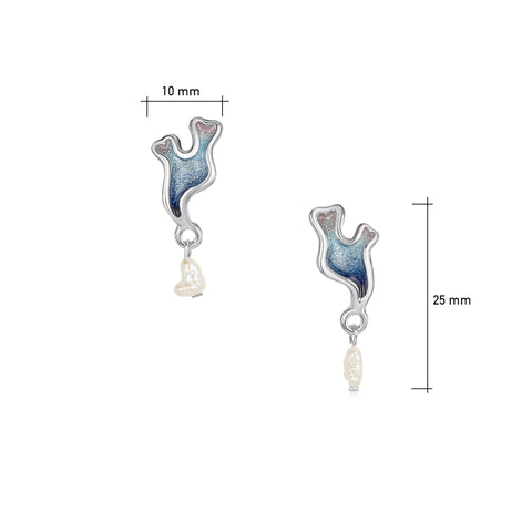 Sea Moss Baroque Pearl Stud Drop Earrings in Sea Blue Enamel by Sheila Fleet Jewellery