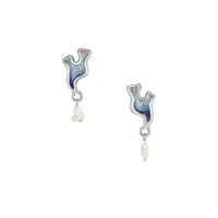 Sea Moss Baroque Pearl Stud Drop Earrings in Sea Blue Enamel by Sheila Fleet Jewellery