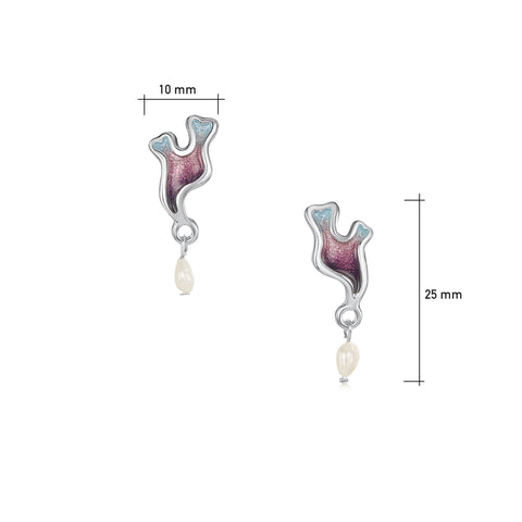 Sea Moss Baroque Pearl Stud Drop Earrings in Sea Pink Enamel by Sheila Fleet Jewellery