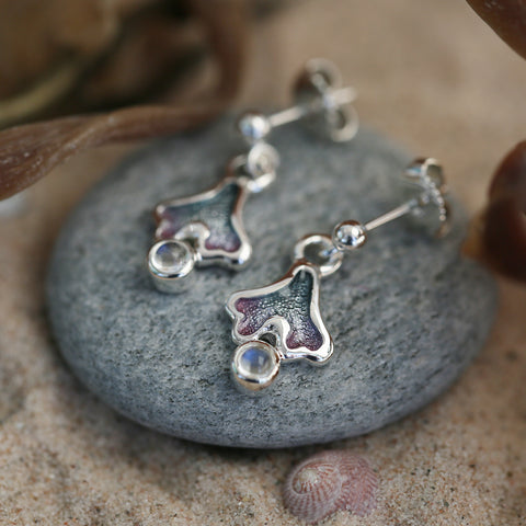 Sea Moss Moonstone Small Drop Earrings in Mill Sands Enamel by Sheila Fleet Jewellery