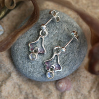 Sea Moss Moonstone Small Drop Earrings in Mill Sands Enamel by Sheila Fleet Jewellery